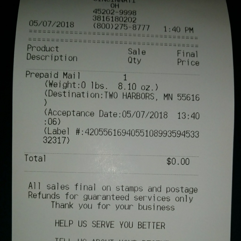 Receipt of mailing